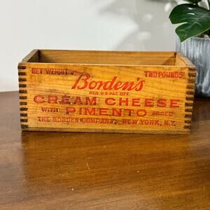Vintage Borden's Cream Cheese With Pimento Added Wood Advertising Crate 2 Lb Box